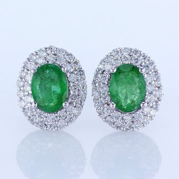 2.10CT Emerald & Diamond Earrings F SI 18K White Gold 015904