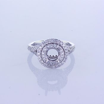 0.58CT 14KT WHITE GOLD DOUBLE HALO DIAMOND ENGAGEMENT RING SETTING WITH SPLIT SHANK 015972