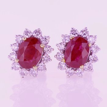4.10CT Ruby and Halo Diamond Earrings In 18K White Gold 016020