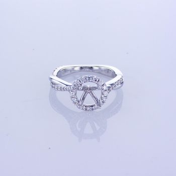 0.42CT 18KT WHITE GOLD ROUND HALO DIAMOND SETTING SETTING  WITH TWISTED PLAIN AND DIAMOND BAND 016141