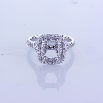 0.52CT 18KT WHITE GOLD DOUBLE CUSHION HALO DIAMOND ENGAGEMENT RING SETTING WITH SPLIT SHANK 016271