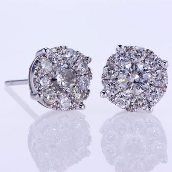 1.00CT Cluster Diamond Earrings in 18K White Gold  