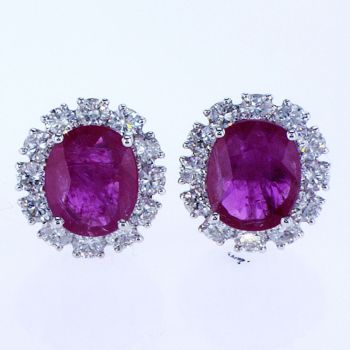 3.86 CT Diamond and Ruby Earrings 18K White Gold