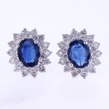 3.71 CT Diamond and Sapphire Earrings 18K White Gold 0.50'' 