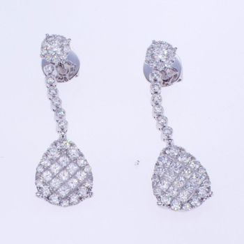 2.00 CT F SI1 Cluster Diamond Mix Cut Earrings in 18K White Gold