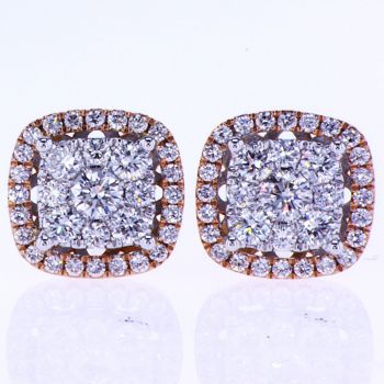 0.90CT Cluster Diamond Stud Earrings 18K White and Rose Gold 10mm