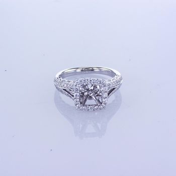 0.58CT 18KT WHITE GOLD DIAMOND SETTING WITH CUSHION HALO AND SPLIT SHANK 016382