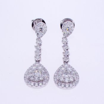 2.18 CT F SI1 Round Cut Diamond Cluster Earrings in 18K White Gold 1.25''