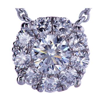 0.64CT Cluster Diamond Pendant F SI 18K White Gold with chain 016506