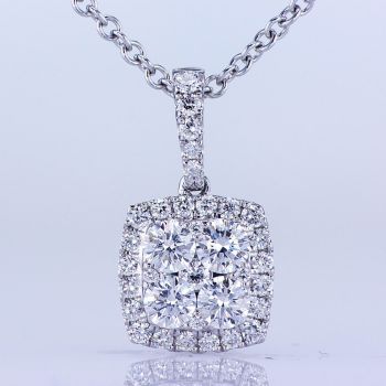 0.86CT 18K White Gold Cushion Cluster Diamond Pendant 016615