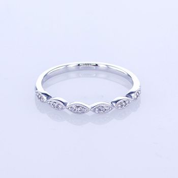 0.04CT 18KT WHITE GOLD DIAMOND MILGRAIN MARQUISE PATTERNED STACKABLE RING 016651