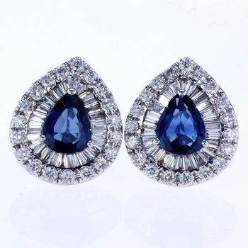 2.80 CT Diamond and Sapphire Earrings 18K White Gold