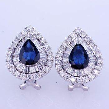 5.10 CT PLATINUM SAPPHIRE PEAR SHAPED STUDS WITH DIAMONDS ON THE SIDE WITH FRENCH BACKS 016736