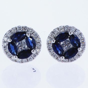 1.12 CT Diamond and Sapphire Earrings 18K White Gold