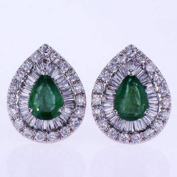 2.06CT Emerald and Diamond Earrings 18K White Gold