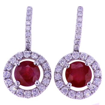 3.60 CTW Ruby and Diamond Drop Earrings 18K White Gold