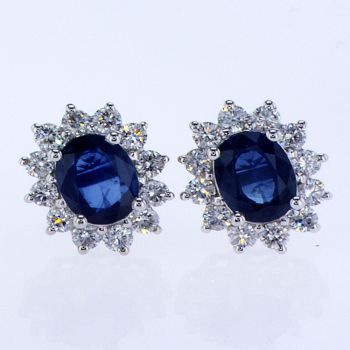 3.74 CT Diamond and Sapphire Earrings 18K White Gold