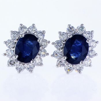 3.74 CTW Diamond and Sapphire Earrings 18K White Gold