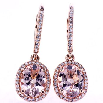 3.42 CT Diamond and Morganite Earrings 14K Rose Gold 1.00''