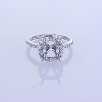 0.45CT 18KT WHITE GOLD CUSHION HALO DIAMOND ENGAGEMENT RING SETTING WITH PAVE DIAMONDS ON THE SHANK 016910                                                                                                            