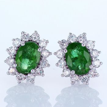 1.84CT Emerald and Diamond Earrings 18K White Gold 017070