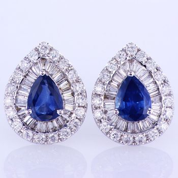 2.66CT Sapphire and Diamond Earrings 18K White Gold  017074