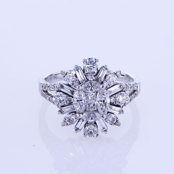 1.50 CT 18KT WHITE GOLD MIX CUT DIAMOND COCKTAIL RING WITH SPLIT SHANK 017079