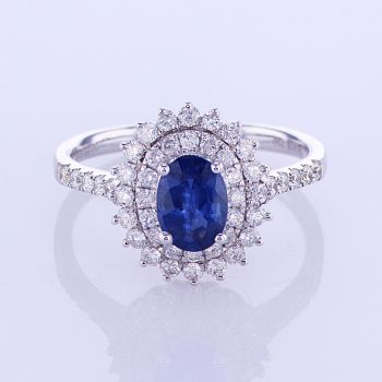 1.35 CT Sapphire and Diamond Ring in 18K White Gold 017088