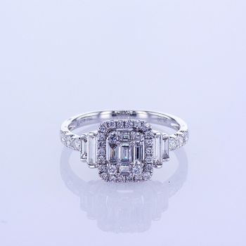 0.90 CT Mix Cut Diamond Engagement Ring  18K White Gold 017091
