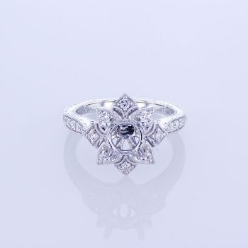 14KT WHITE GOLD FLORAL HALO DIAMOND ENGAGEMENT RING SETTING 017226