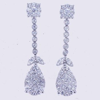1.82 CT F SI1 18K White Gold Diamond Drop Earrings 017261