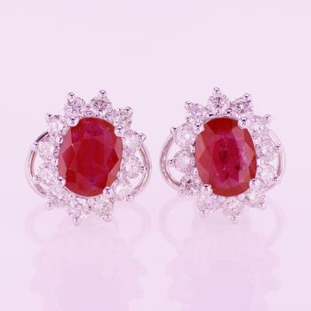 3.74 CT Ruby & Diamond Earrings F SI in 18K White Gold  017522