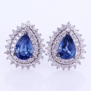 2.10 CT Sapphire & Diamond Earrings F SI in 18K White Gold 017523