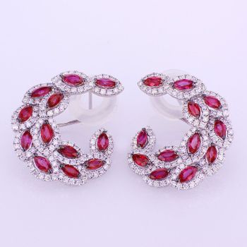 4.56CT 18KT WHITE GOLD RUBY AND DIAMOND FASHION EARRINGS WITH FRENCH BACKS 017533