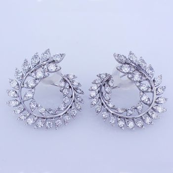 5.30CT 18K White Gold Leaf Pattern Diamond Earrings 017544