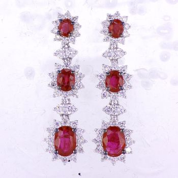 4.46CT Ruby and Diamond Drop Earrings F SI 18K White Gold  017570