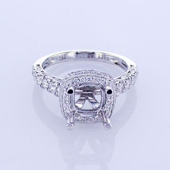 0.73CT   18KT WHITE GOLD DOUBLE HALO ANTIQUE DIAMOND ENGAGEMENT RING SETTING 017606