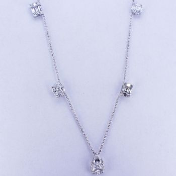 2.15CT F SI 18K White Gold Diamond Necklace 7 Sections 017862