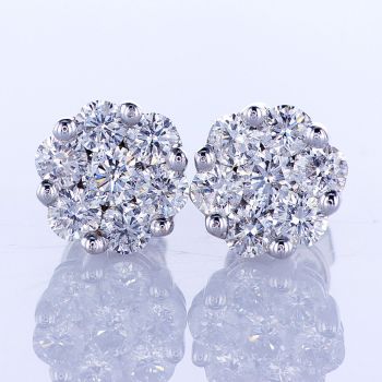 1.96CT 18KT WHITE GOLD ROUND DIAMOND CLUSTER EARIINGS 017870