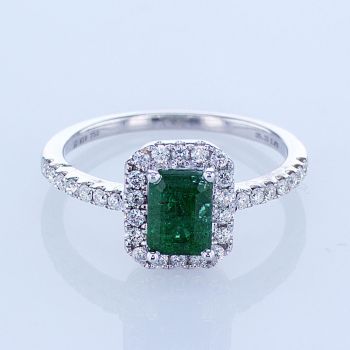 1.35Ct 18K White Gold Emerald and Diamond Ring 017878