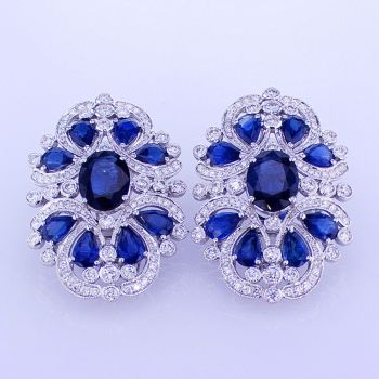 16.00CT 18K White Gold Sapphire and Diamond Earrings 017883