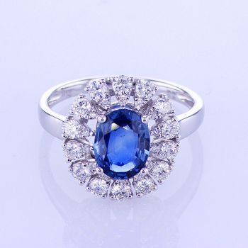 2.00 CT Sapphire and Diamond Starburst Ring in 18K White Gold  017906