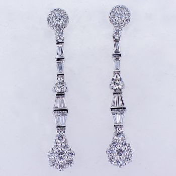 1.44CT Round and Baguette Cut Fashion Diamond Earrings 18K White Gold 018100