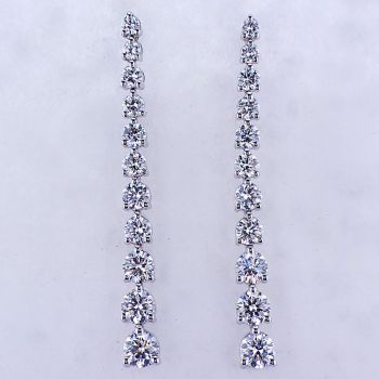2.42CT 18KT WHITE GOLD GRADUATED DIAMOND SINGLE SHARED PRONG DROP EARRINGS 018103