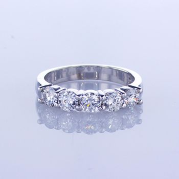 1.25CT 14KT WHITE GOLD ROUND 5 STONE DIAMOND WEDDING BAND WITH SCALLOPED SHARED PRONG 018371 F/SI1-SI2