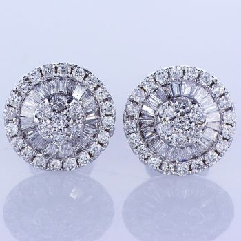 0.90CT 18KT WHITE GOLD ROUND CUT CLUSTER DIAMOND STUD EARRINGS 019153