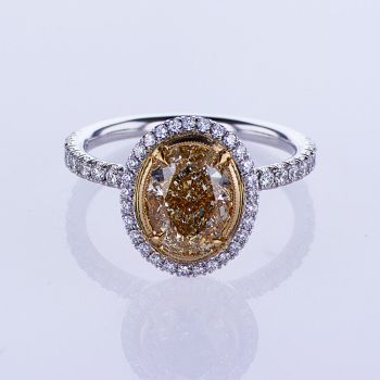 2.26CT  PLAT/18KT YELLOW GOLD OVAL ENGAGEMENT RING W/ MICRO PAVE HALO SETTING 019253