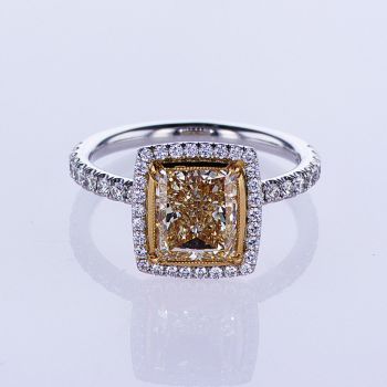 1.63CT  PLAT/18KT YELLOW GOLD PRINCESS ENGAGEMENT RING W/ MICRO PAVE HALO SETTING 019256