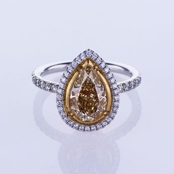 2.47CT PLAT/18KT YELLOW GOLD PEAR DIAMOND ENGAGEMENT RING W/ MICRO PAVE HALO SETTING 019257