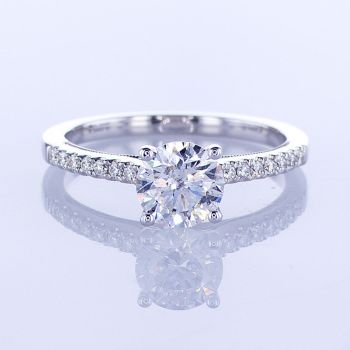 1.03CT 14KT WHITE GOLD ROUND CUT DIAMOND WITH PAVE SHANK ENGAGEMENT RING 019567